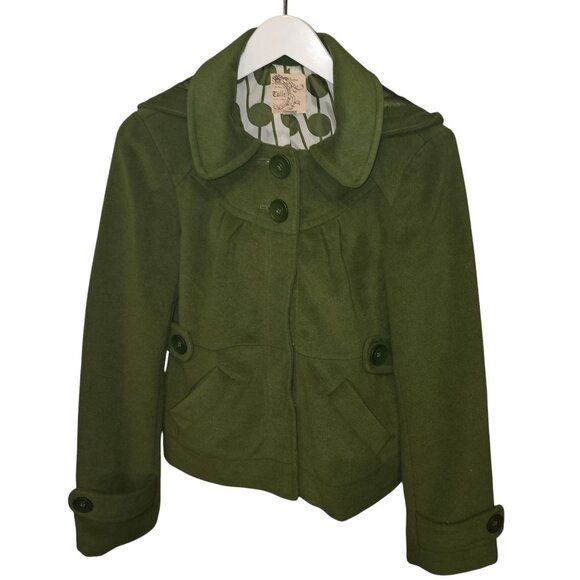 Anthropologie Tulle Green Hooded Coat Womens M - Picture 1 of 14